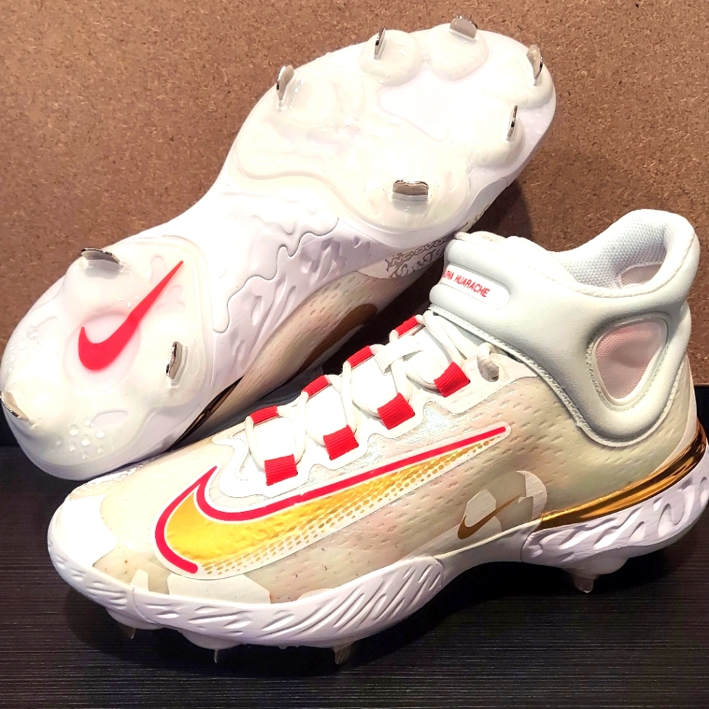 Nike Alpha Huarache Elite 4 MID FD2744-161 Mens Size 7.5 White Crimson Gold